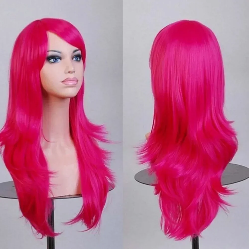 2/$30 NEW Long Layered Hot Pink Wig with Bangs Role CosPlay Dress Up Halloween